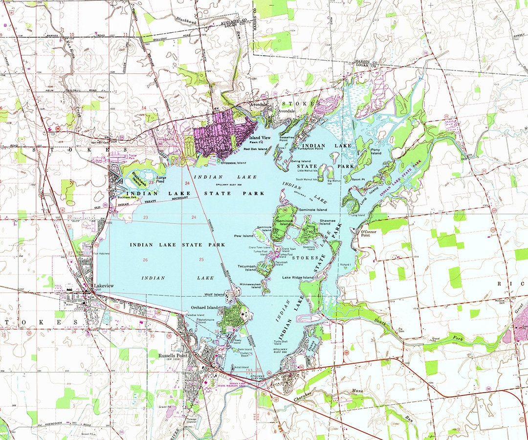 1960 Map of Indian Lake Logan County Ohio