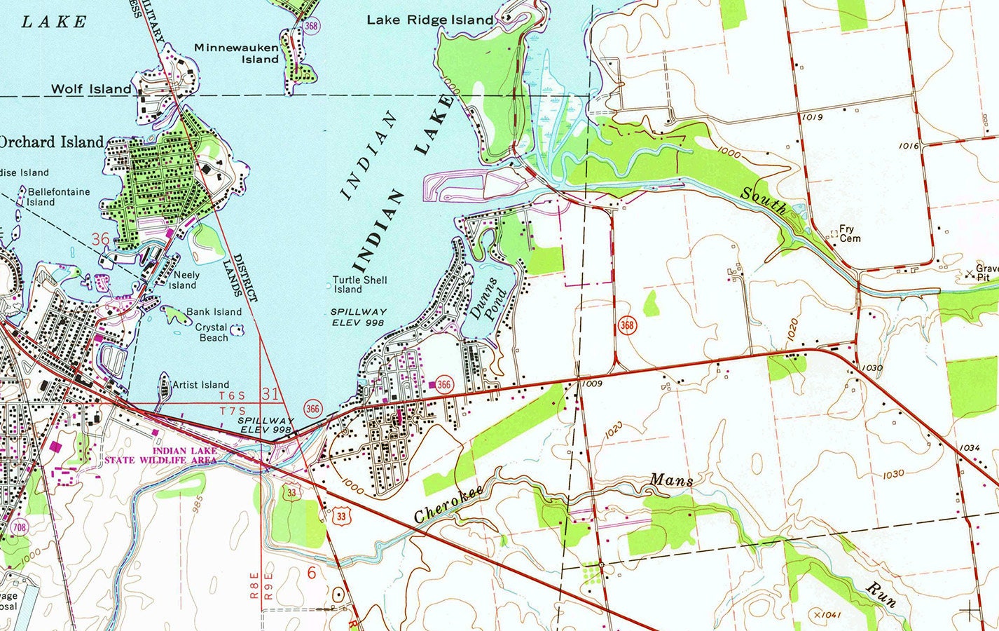 1960 Map of Indian Lake Logan County Ohio