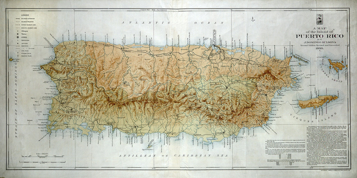 1899 Map of The Island of Puerto Rico