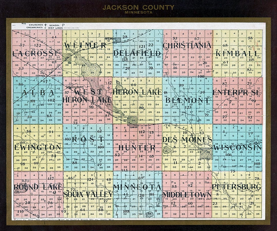 1907 Map of Jackson County Minnesota