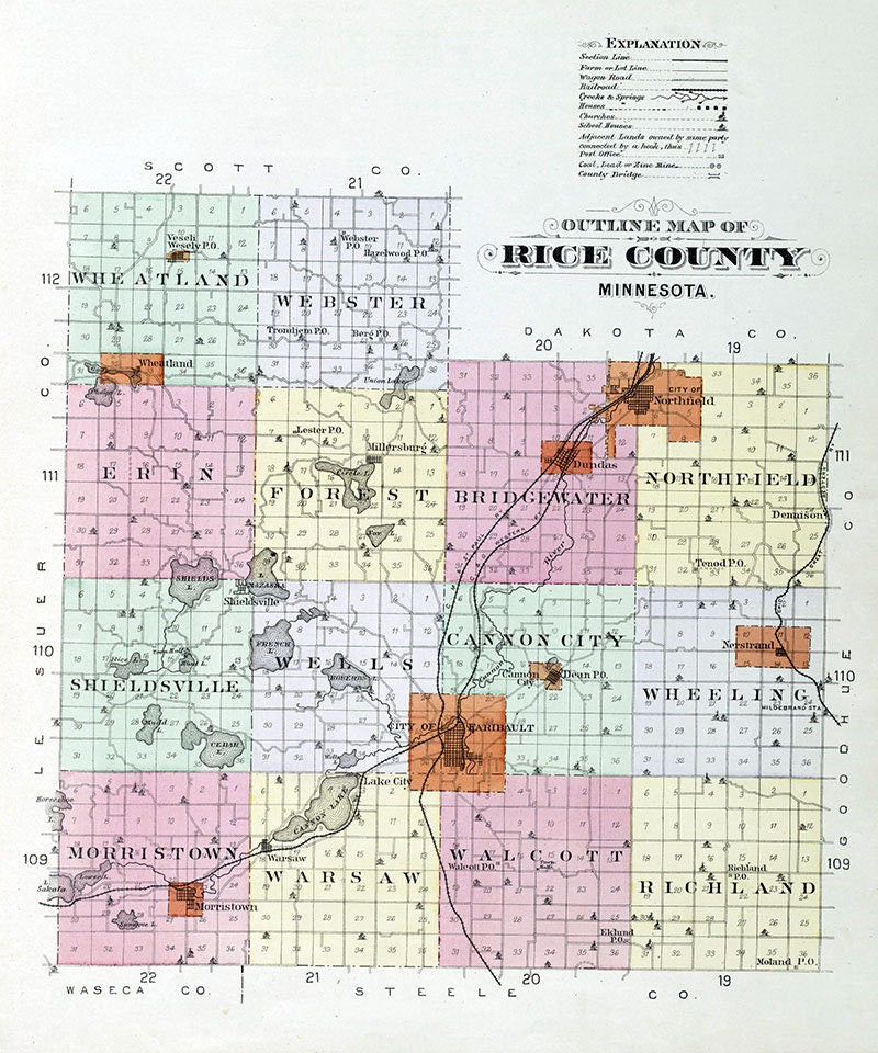 1900 Map of Rice County Minnesota