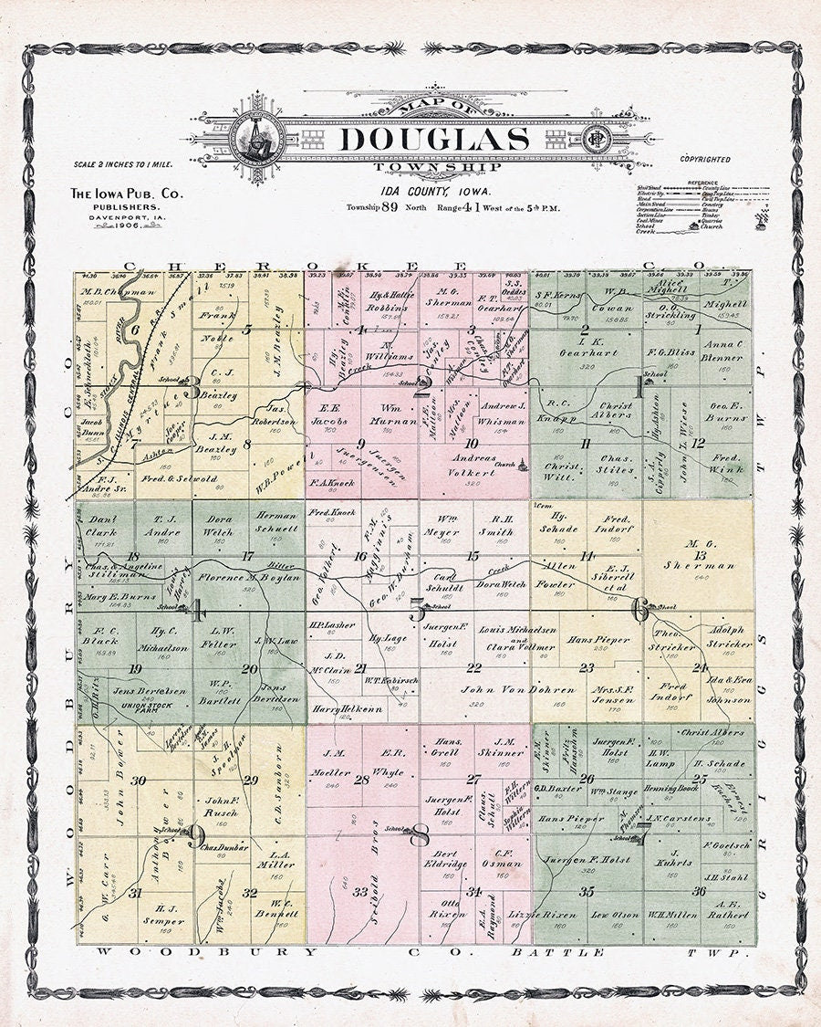1906 Map of Douglas Township Ida County Iowa