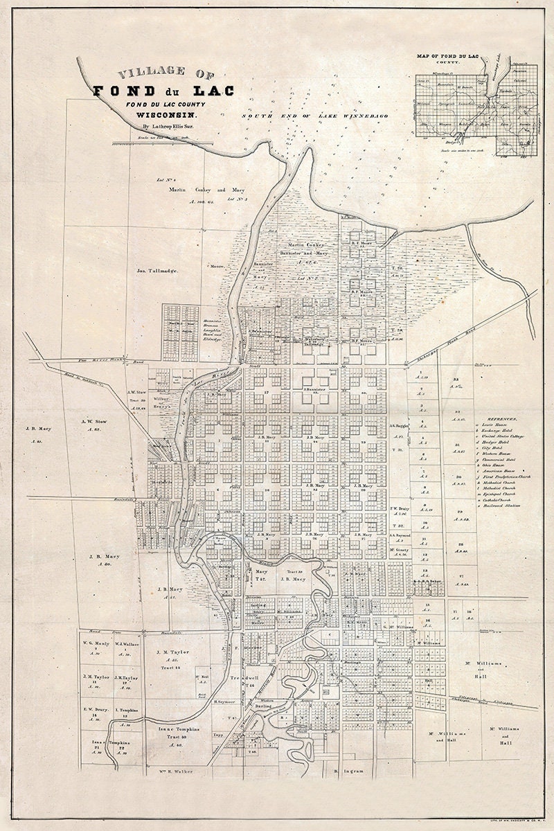 1800 Map of the Village of Fond du Lac Fond du Lac County Wisconsin