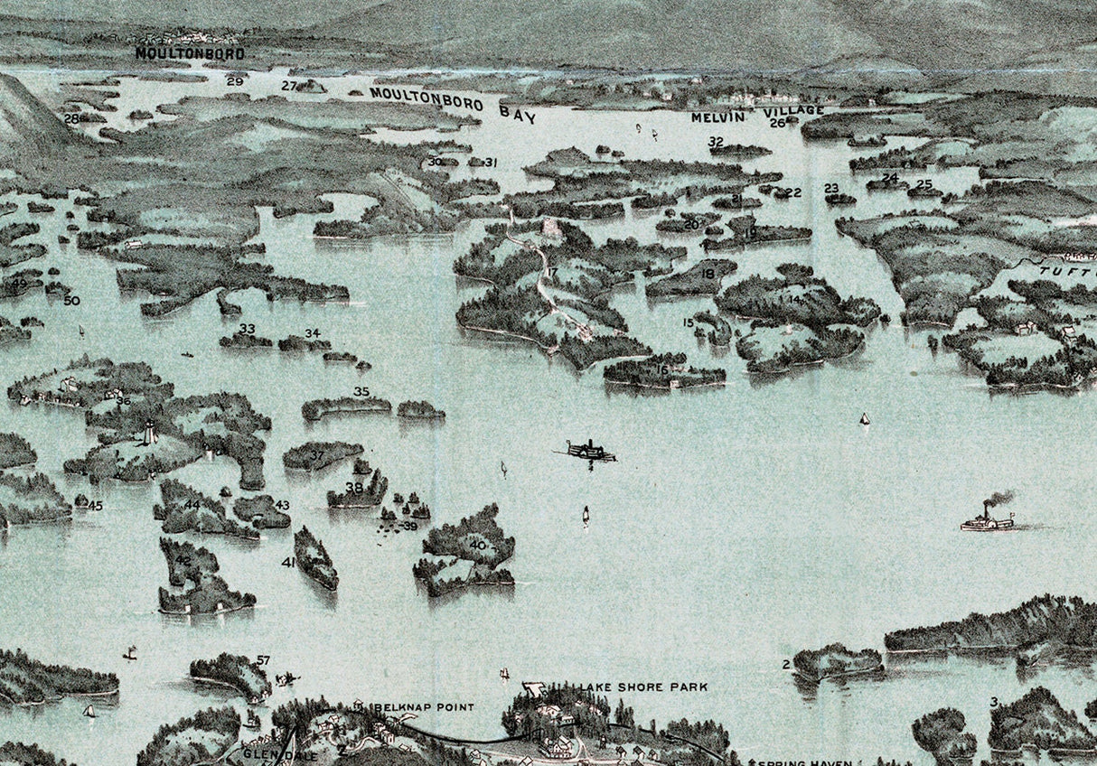 1903 Panoramic Map of Lake Winnipesaukee New Hampshire