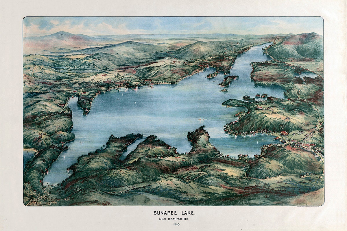 1905 Panoramic Map of Lake Sunapee New Hampshire