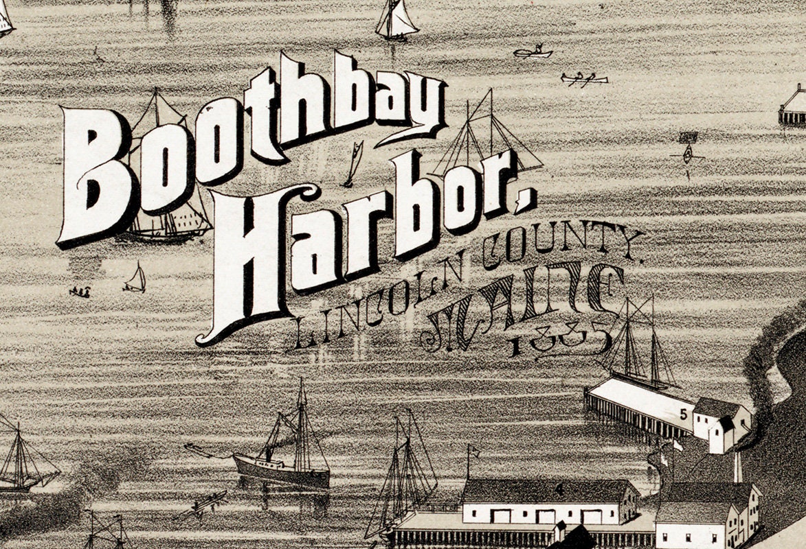 1885 Panoramic Map of Boothbay Harbor Lincoln County Maine