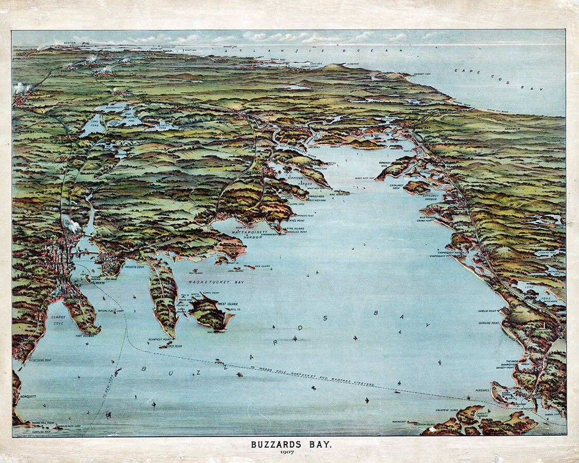 1907 Panoramic Map of Buzzards Bay Barnstable County Massachusetts