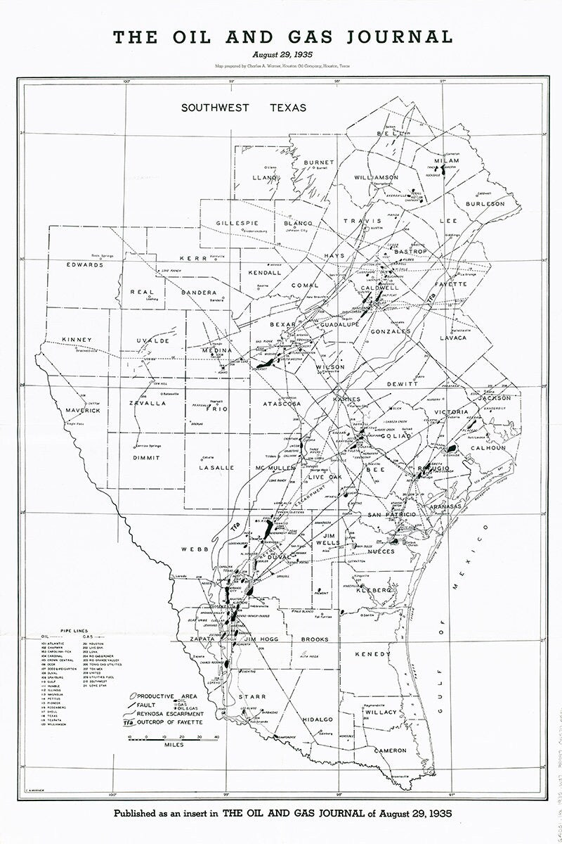 1935 Map of Oil and Gas Fields of Southwest Texas