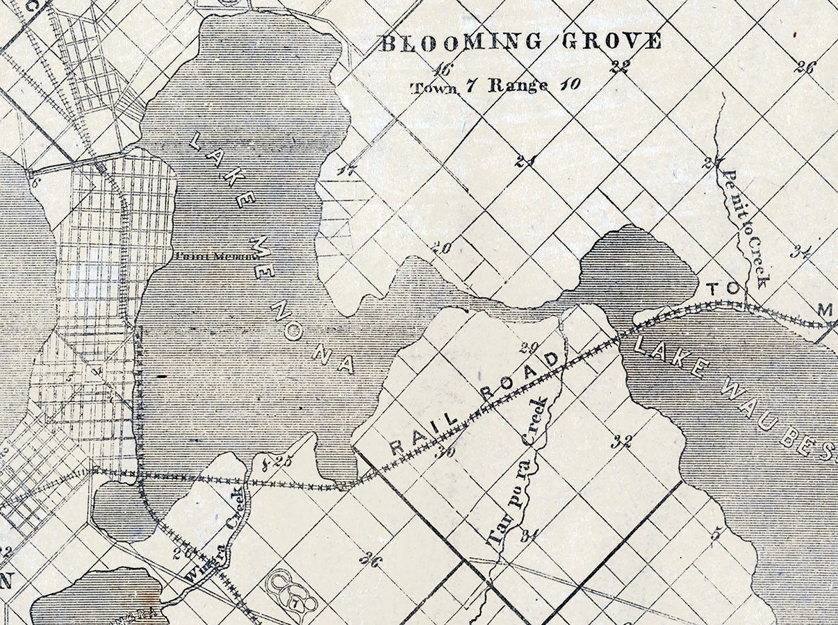 1855 Map of Madison and the Four Lake Country Dane County Wisconsin