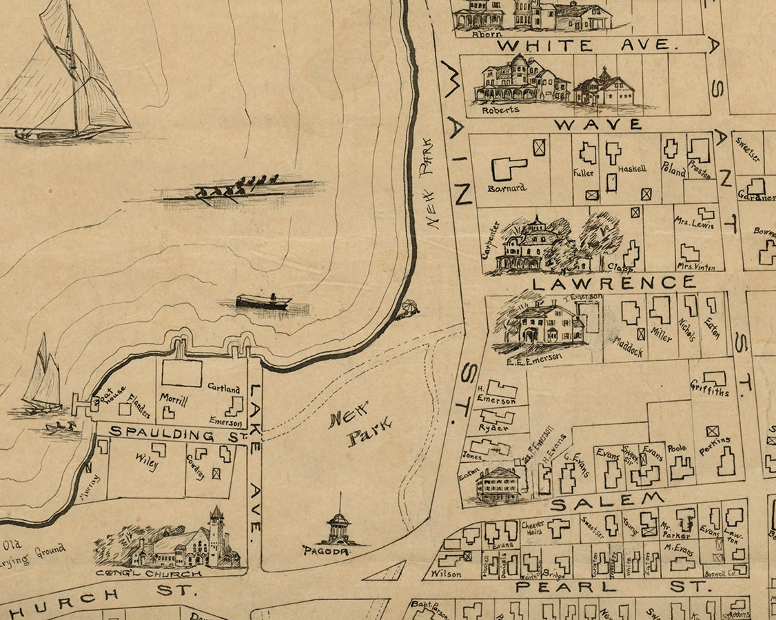 1889 Map of Wakefields Lake Massachusetts Quannapowitt Lake