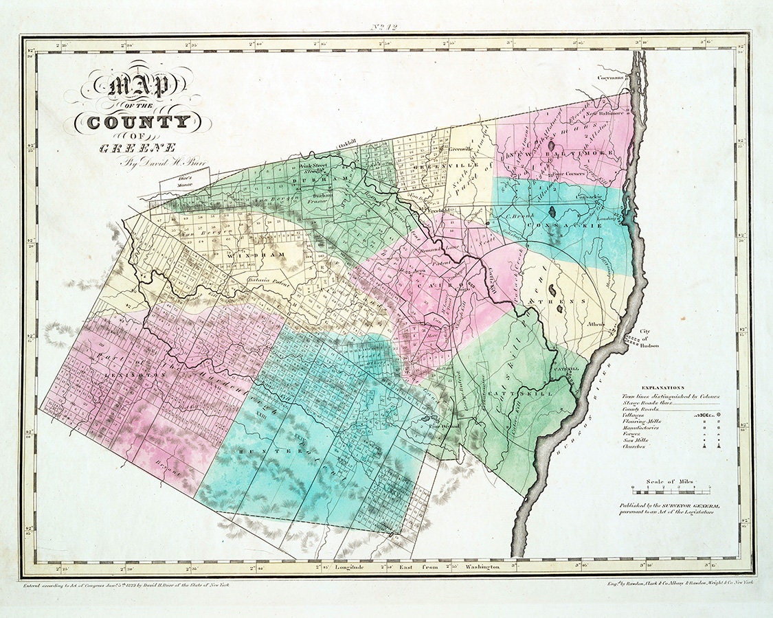1829 Farm Line Map of Greene County New York
