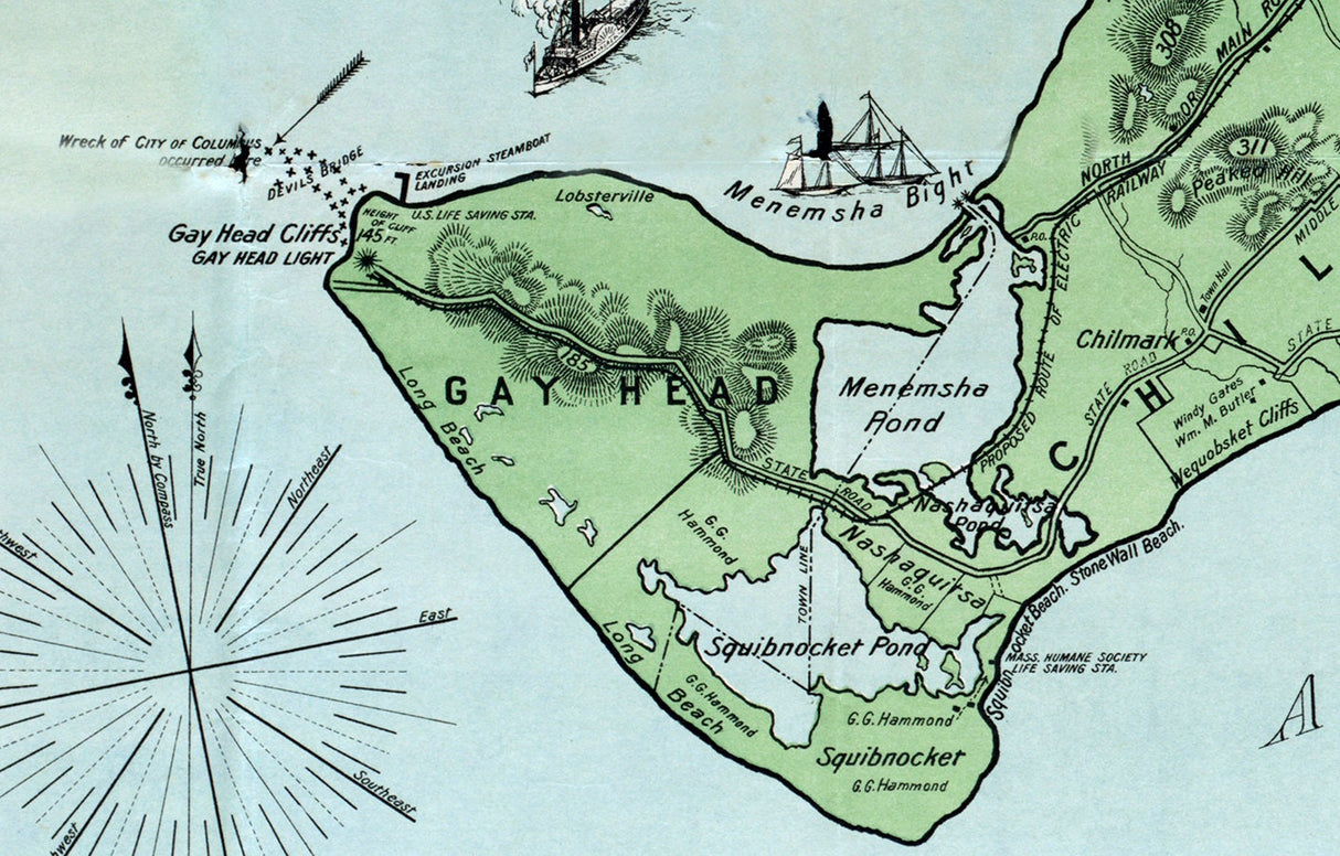 1913 Map of Marthas Vineyard Massachusetts