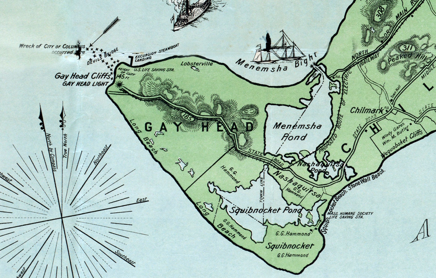 1913 Map of Marthas Vineyard Massachusetts