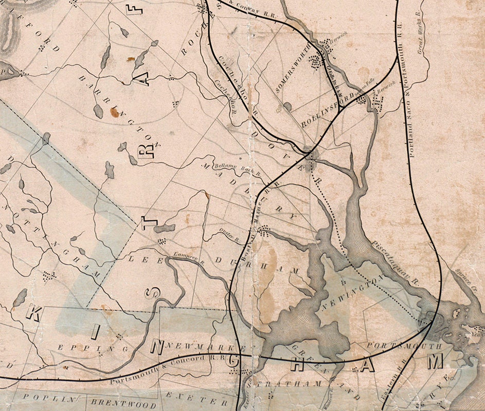 1852 Map of the Mountain Lake Regions New Hampshire