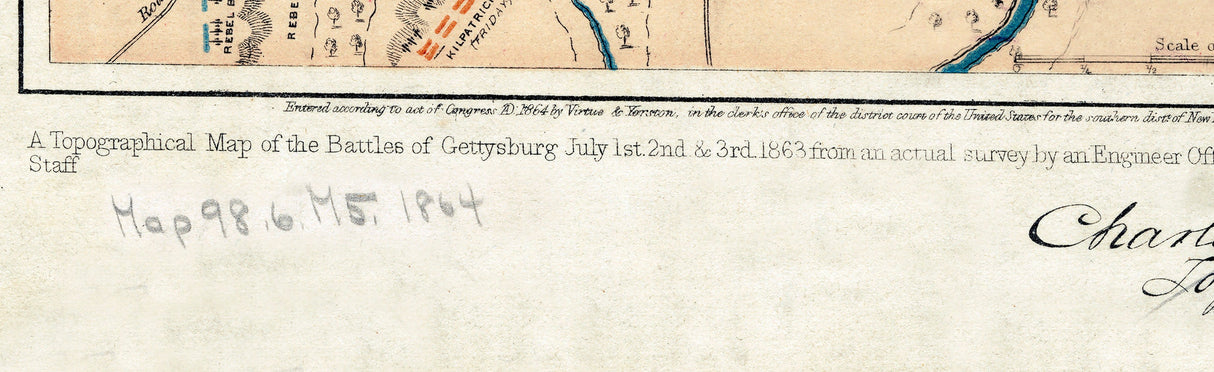 1864 Map of the Gettysburg Pennsylvania Battlefield Civil War