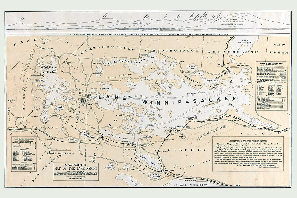 1896 Map of Lake Winnipesaukee New Hampshire