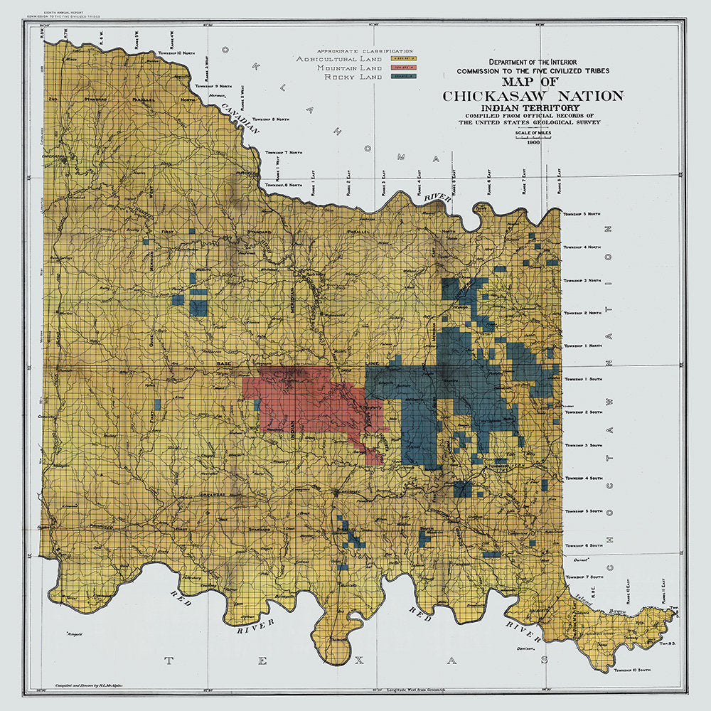 1900 Map of The Chickasaw Nation Indian Territory Oklahoma