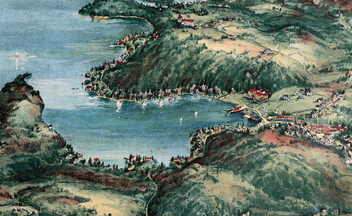 1905 Panoramic Map of Lake Sunapee New Hampshire