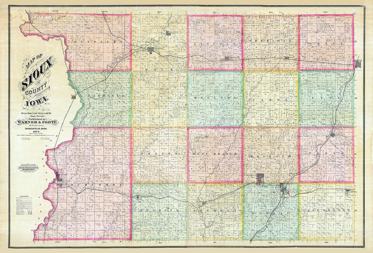 1884 Farm Line Map of Sioux County Iowa