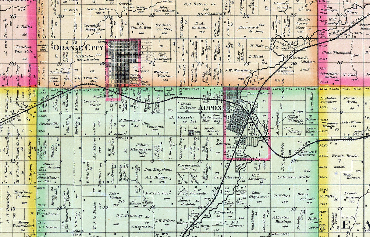 1884 Farm Line Map of Sioux County Iowa