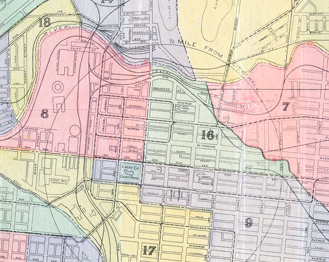 1906 Map of Scranton Lackawanna County Pennsylvania