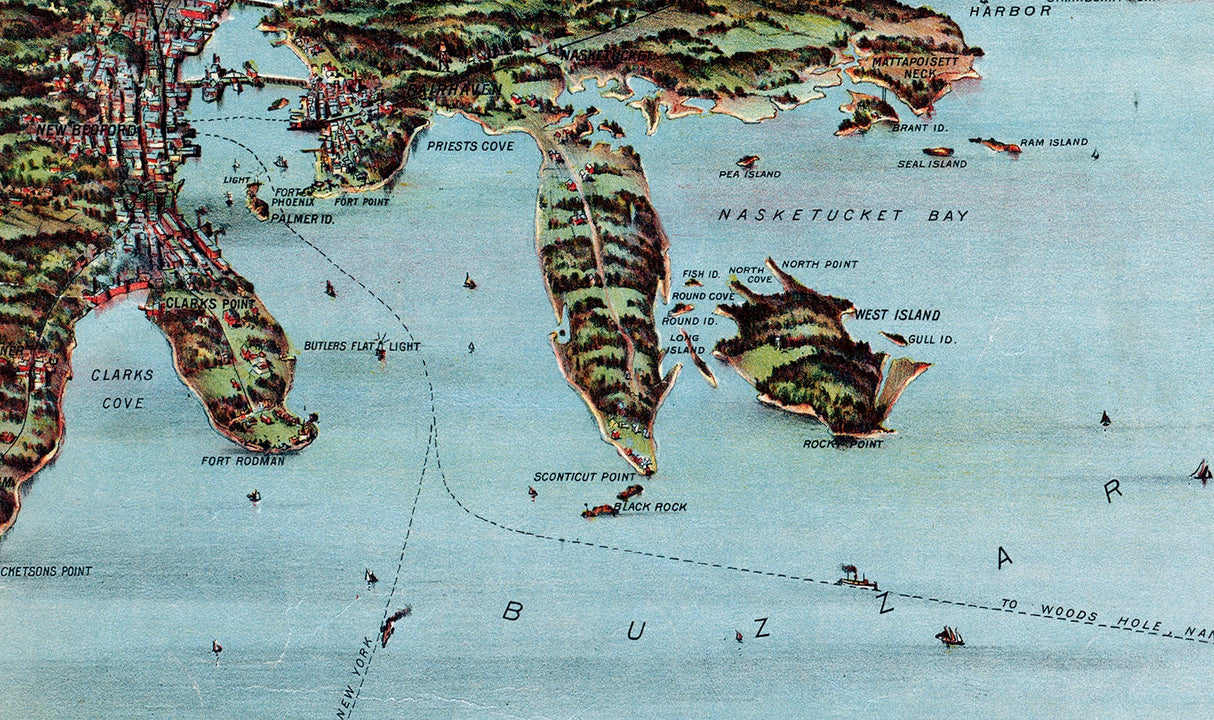 1907 Panoramic Map of Buzzards Bay Barnstable County Massachusetts