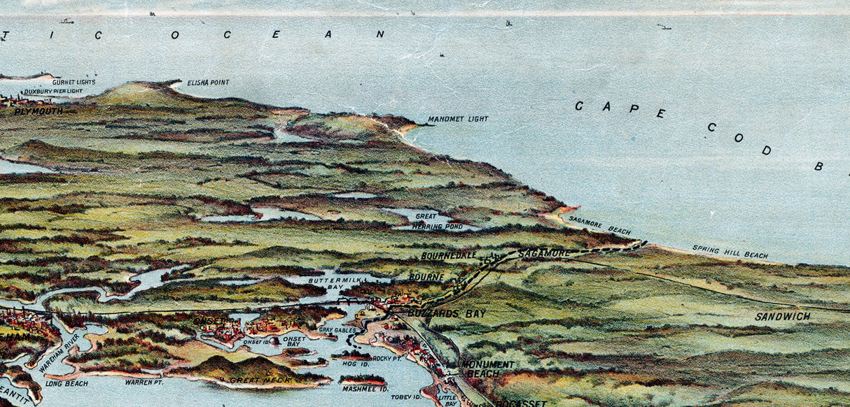 1907 Panoramic Map of Buzzards Bay Barnstable County Massachusetts