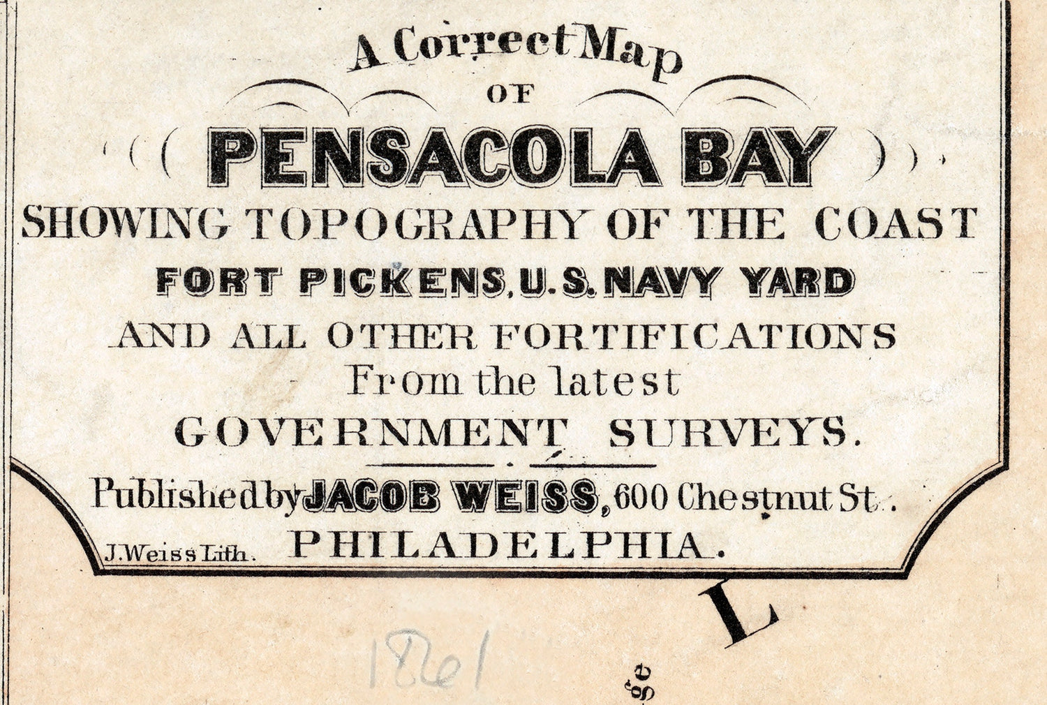 1861 Map of Pensacola Bay Florida Fort Pickens