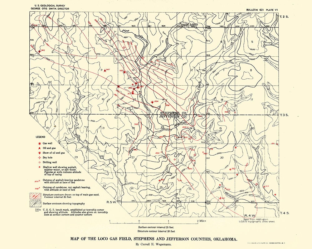 1915 Map of the Loco Gas Field Stephens and Jefferson Counties Oklahoma