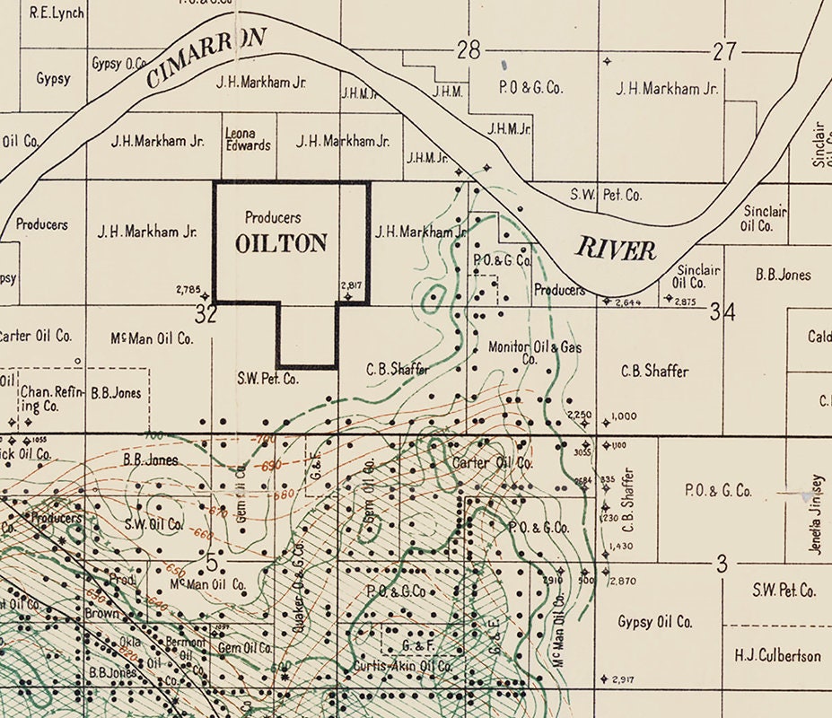 1917 Map of the Cushing Oil Field Oklahoma