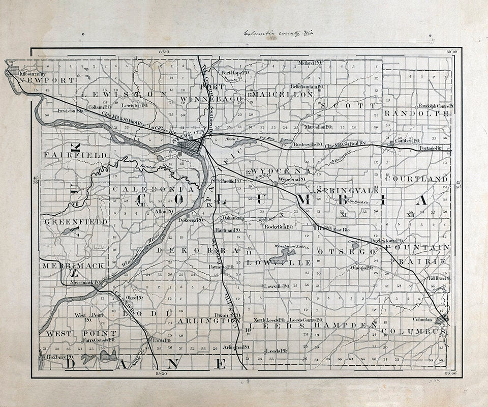 1880 Map of Columbia County Wisconsin