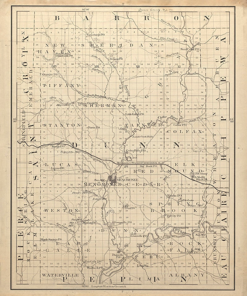 1880 Map of Dunn County Wisconsin