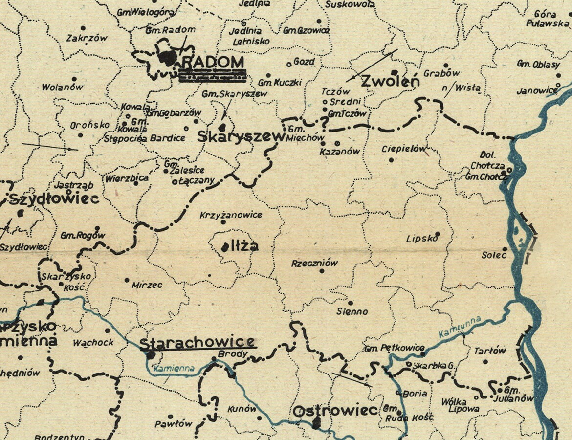 1939 Town and Region Map of Radom District Galicia Austria Hungary