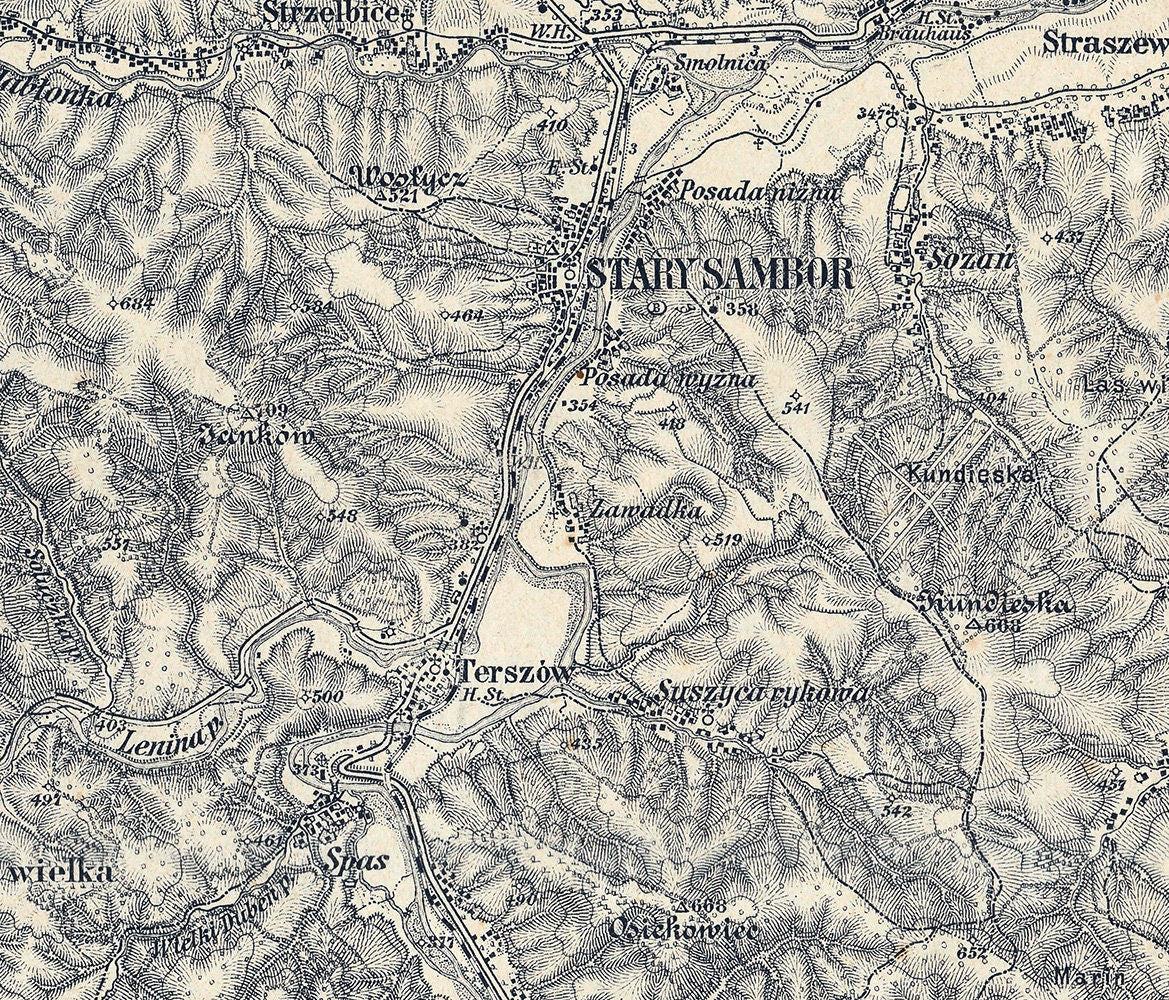 1906 Map of the Stary Sambor Region Galicia Austria Hungary