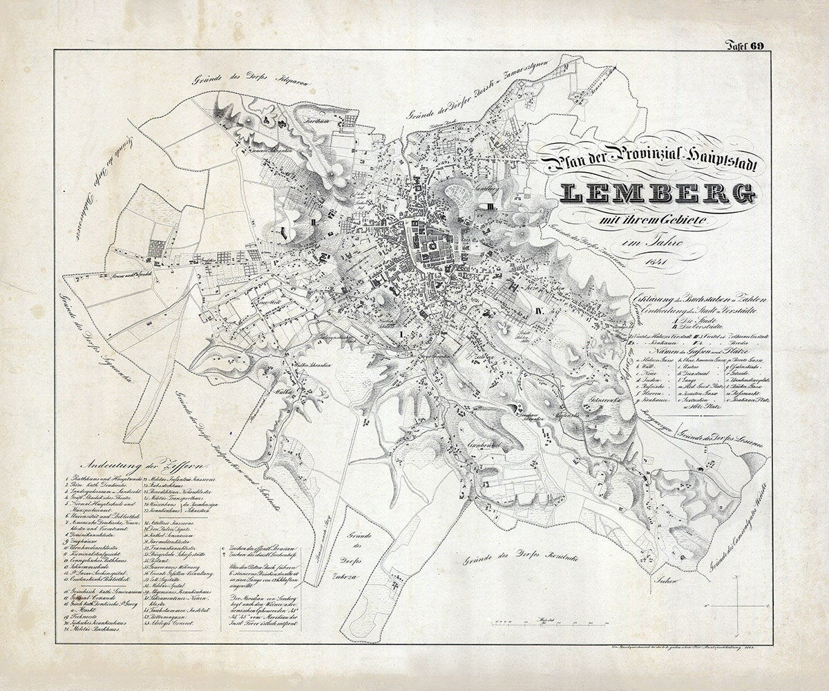 1841 Map of Lemberg Galicia Austria Hungary