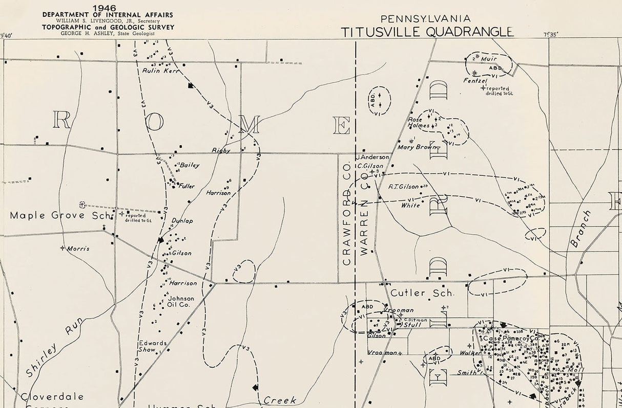 1946 Titusville Quadrangle Pennsylvania Oil and Gas Field Property Maps