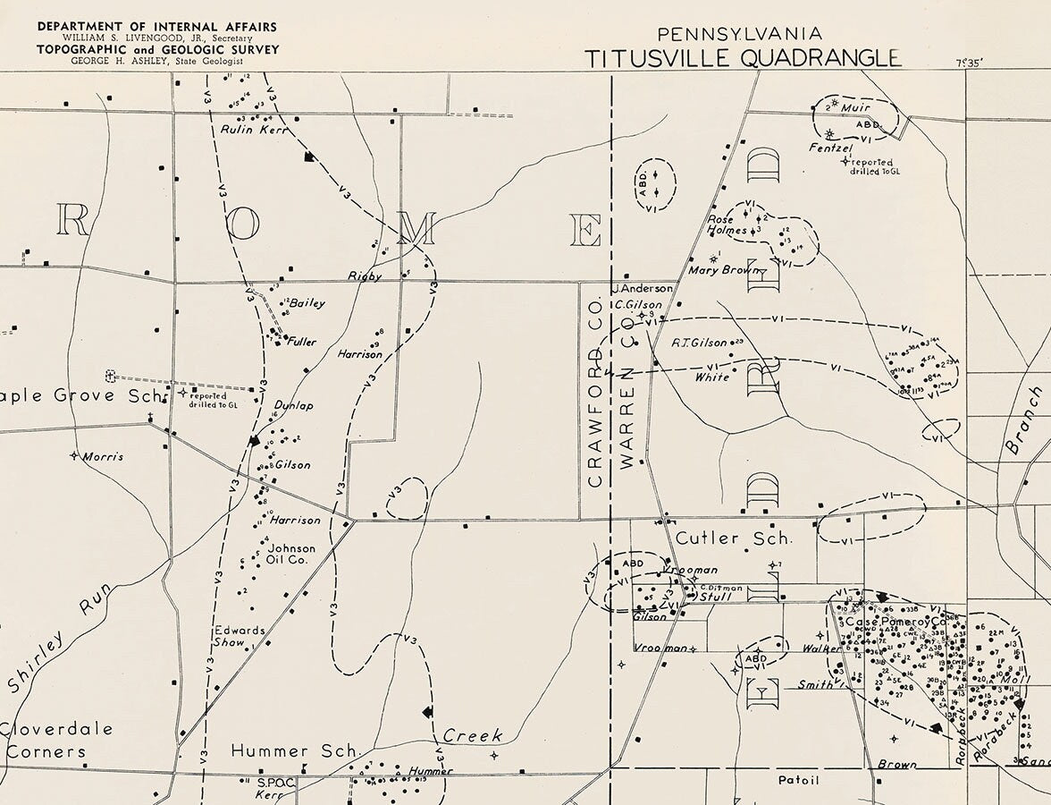 1946 Titusville Quadrangle Pennsylvania Oil and Gas Field Property Maps