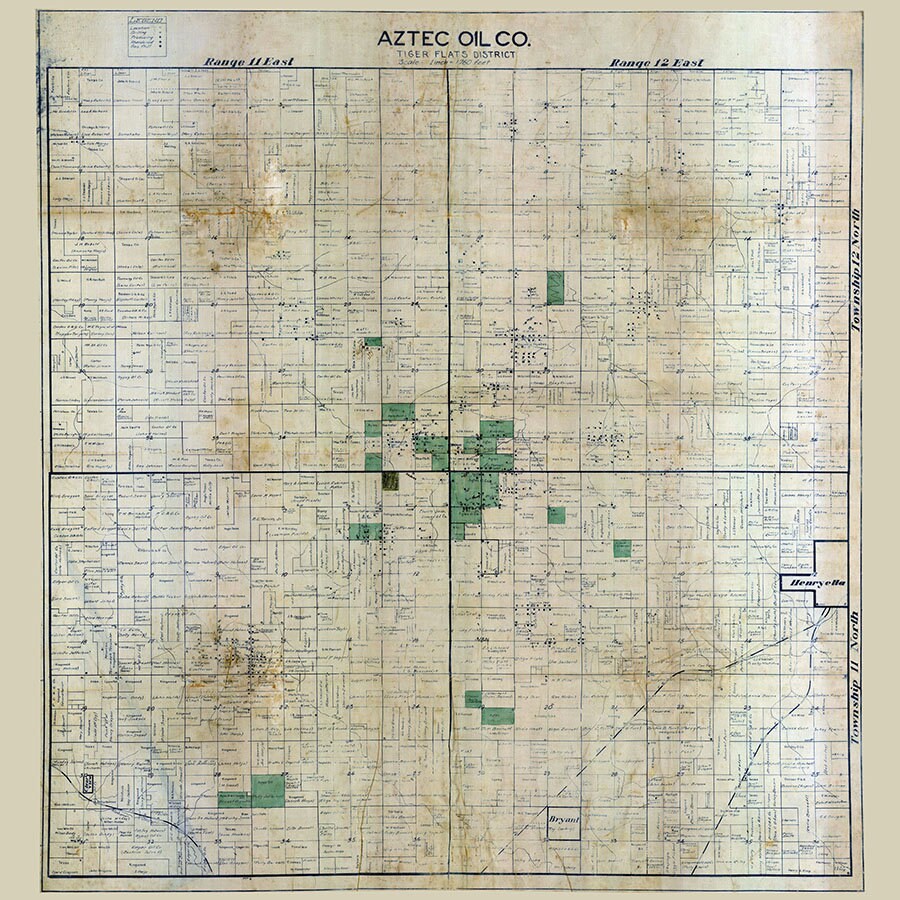 1913 Oil Well Map of Tiger Flats District Okmulgee County Oklahoma