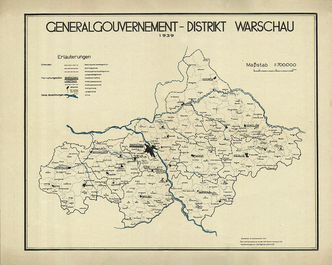 1939 Town and Region Map of Warschau District Galicia Austria Hungary Warsaw