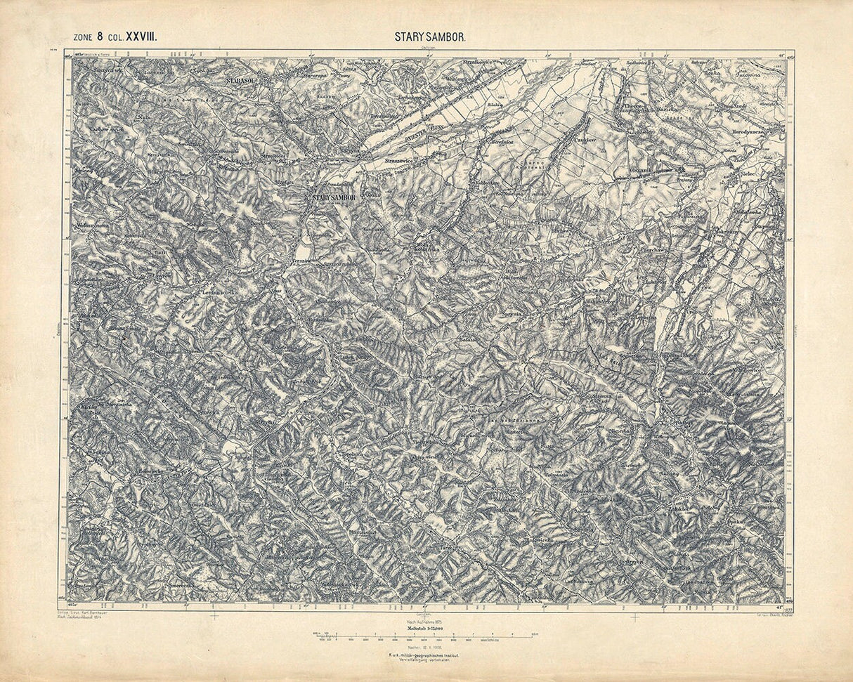 1906 Map of the Stary Sambor Region Galicia Austria Hungary