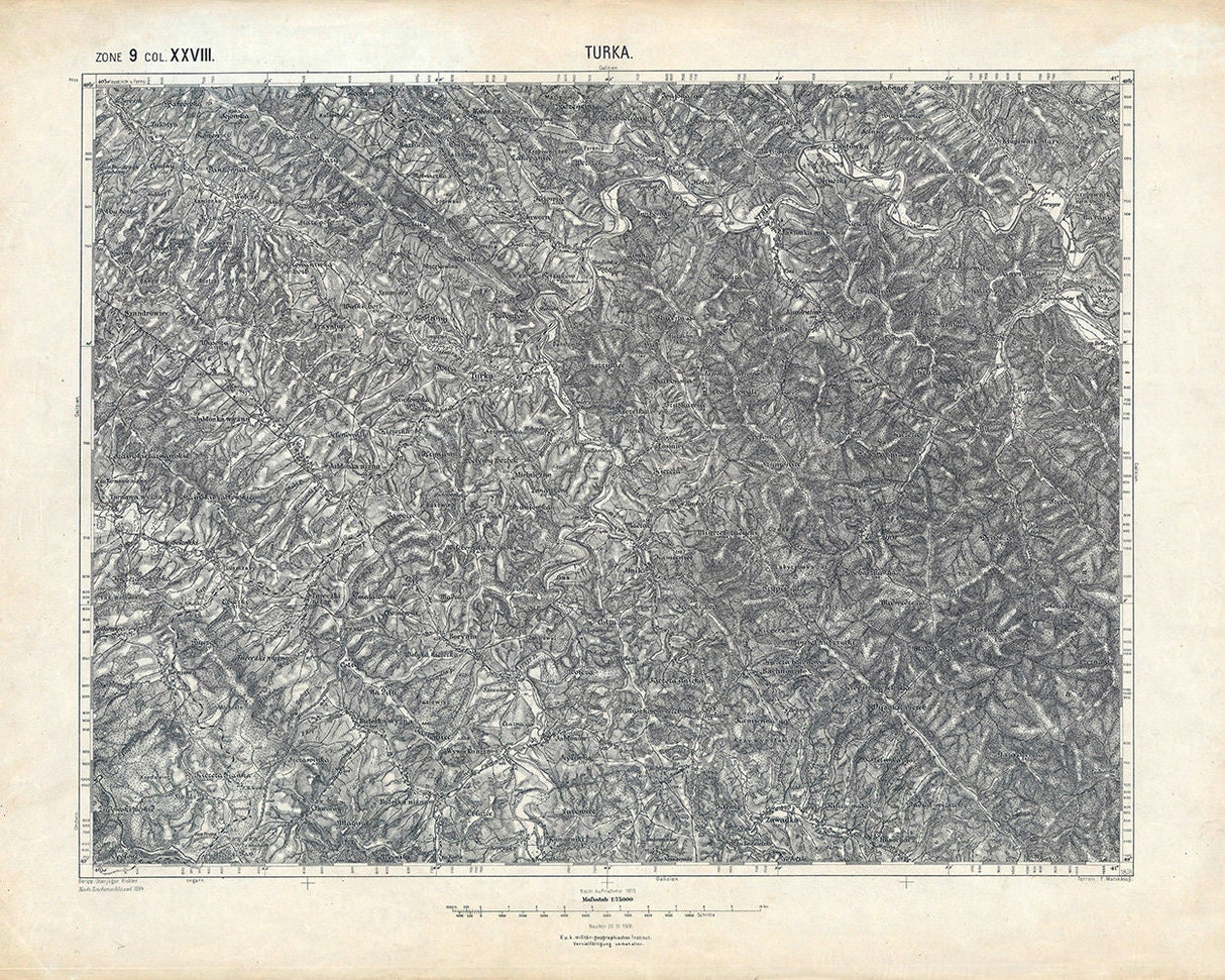 1906 Map of the Turka Region Galicia Austria Hungary