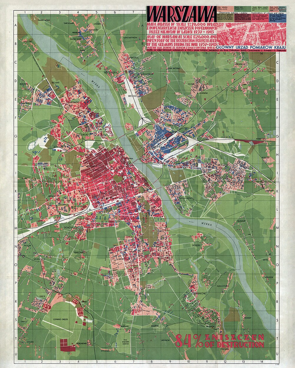 1949 Map of Warsaw Poland