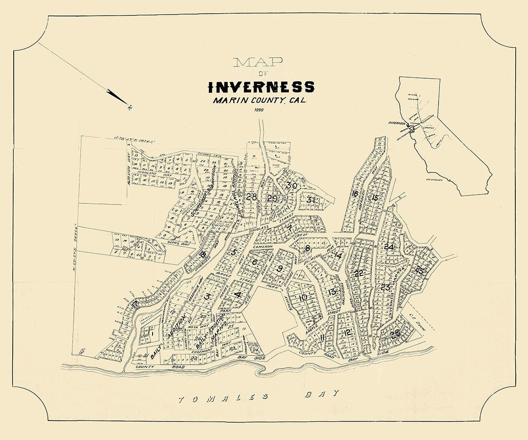 1890 Map of Inverness Marin County California