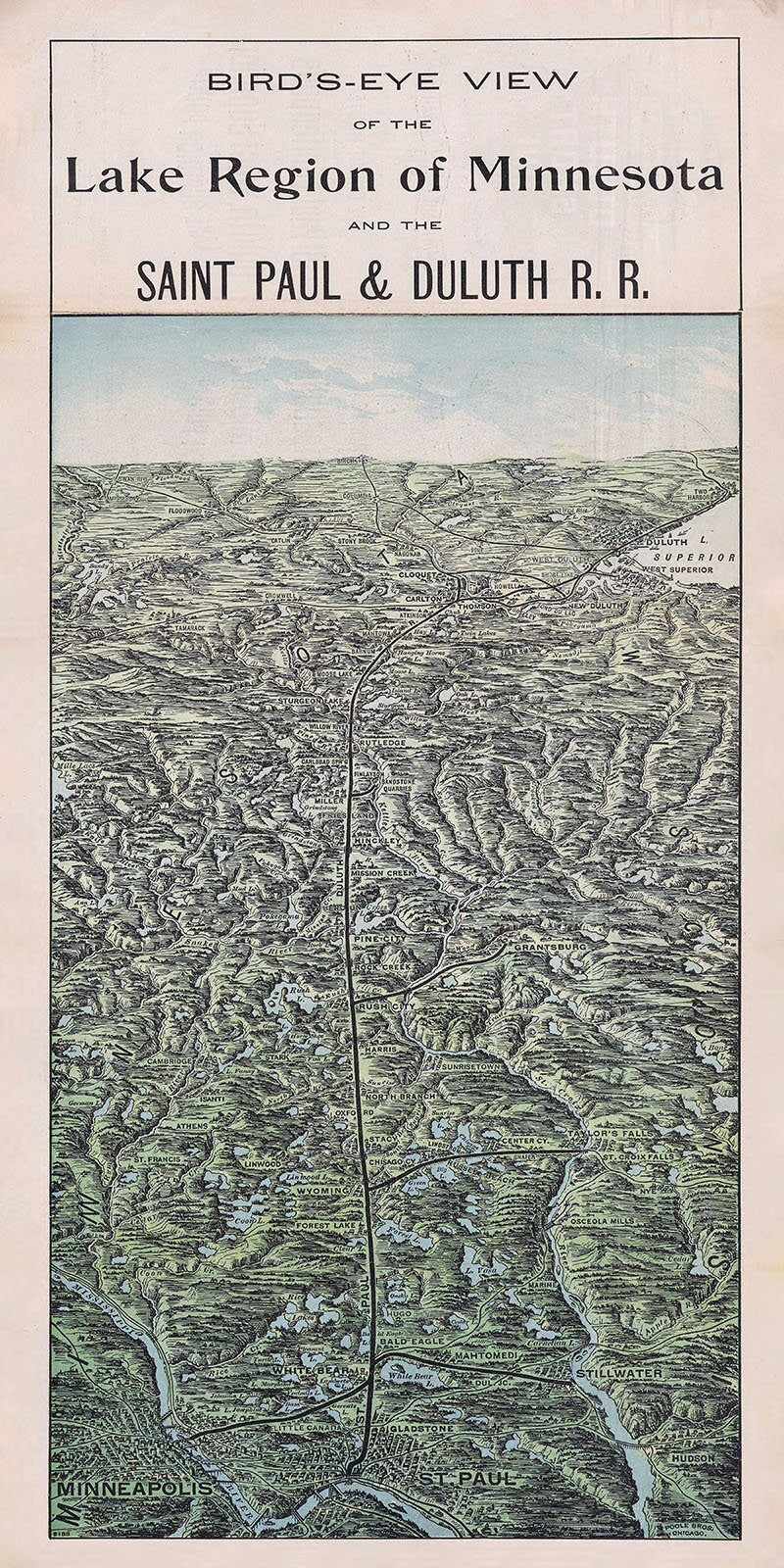 1896 Map of the Lake Region of Minnesota and the Saint Paul & Duluth Rail Road