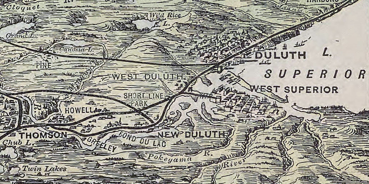 1896 Map of the Lake Region of Minnesota and the Saint Paul & Duluth Rail Road