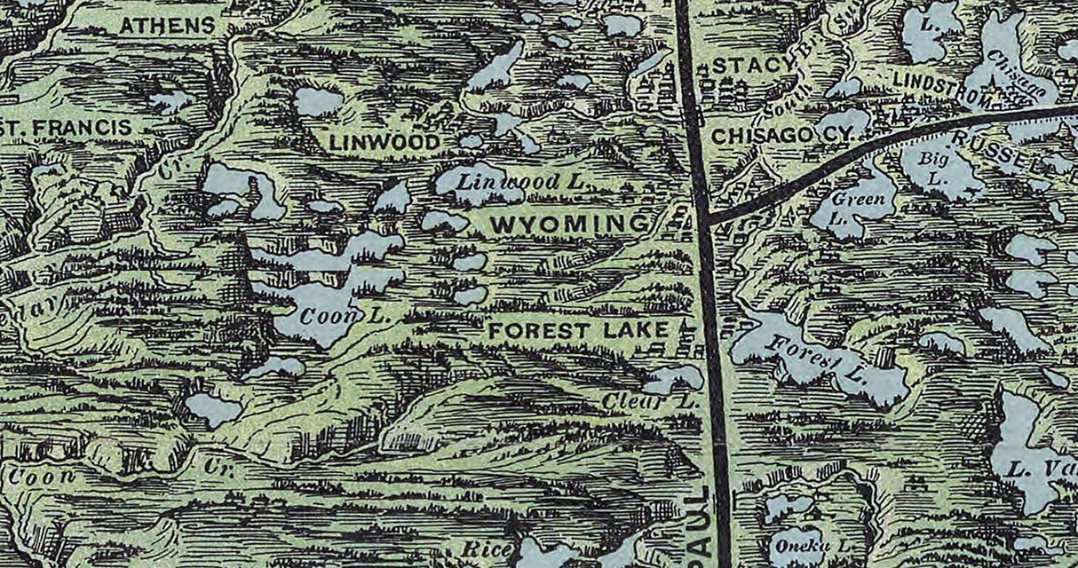 1896 Map of the Lake Region of Minnesota and the Saint Paul & Duluth Rail Road