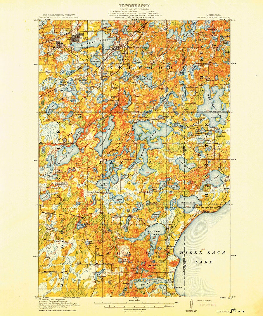 1914 Topo Map of Deerwood Minnesota Quadrangle Bay Lake Mille Lacs Lake