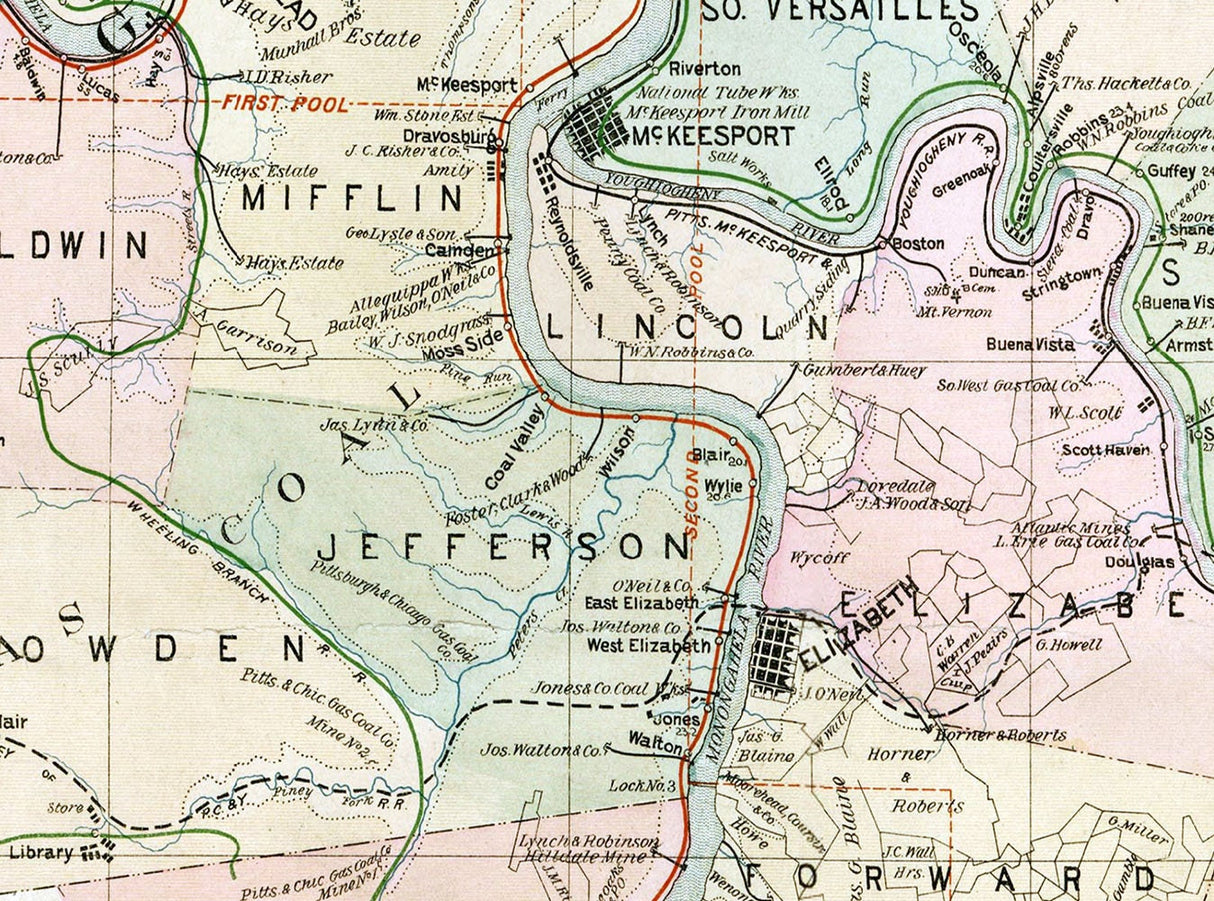 1884 Map of Western PA Industries Fayette Allegheny Westmoreland Washington