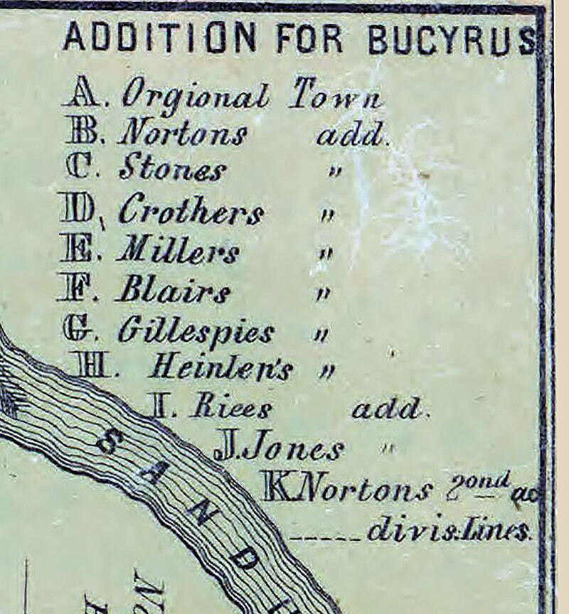 1850 Map of Bucyrus Crawford County Ohio
