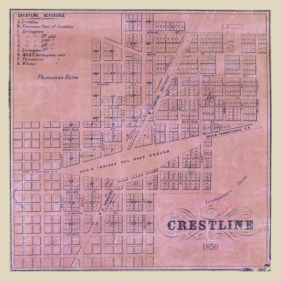 1850 Map of Crestline Crawford County Ohio